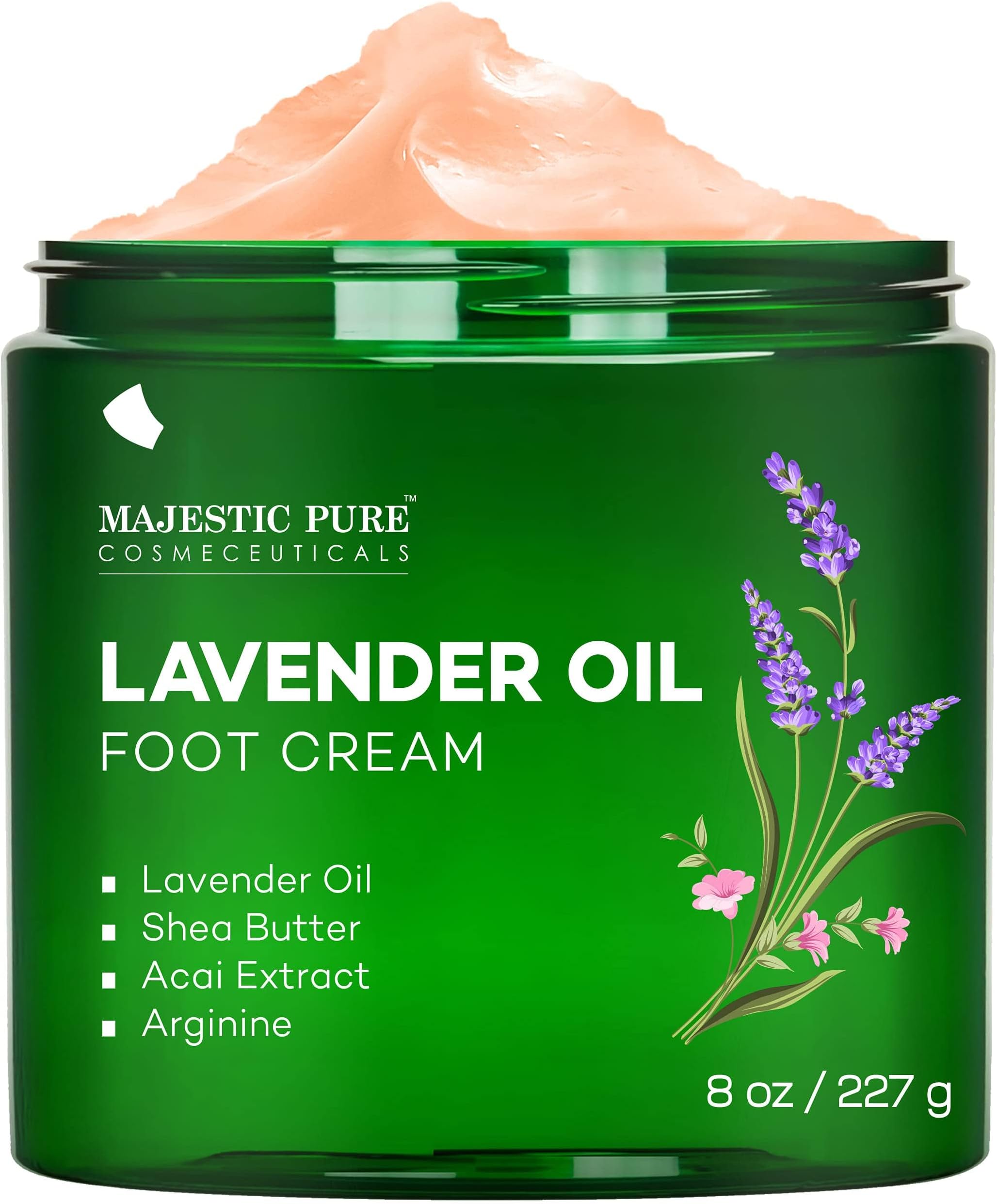 MAJESTIC PURE Lavender Oil Foot Cream, Warming Cream - Calluses, Dry Cracked Feet, Hands, Heels, Elbow, Nails, and Knees - Softens & Moisturises Skin - 237ml