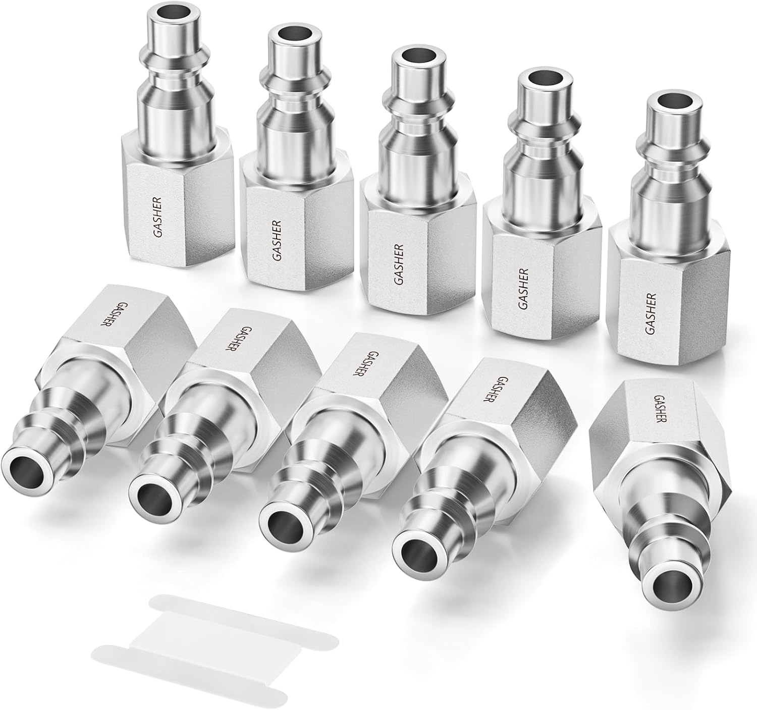 GASHER 10PCS 304 Stainless Steel 1/4-Inch NPT Female Industrial Air Tool Fitting, 1/4-Inch High Flow Pneumatic Plugs