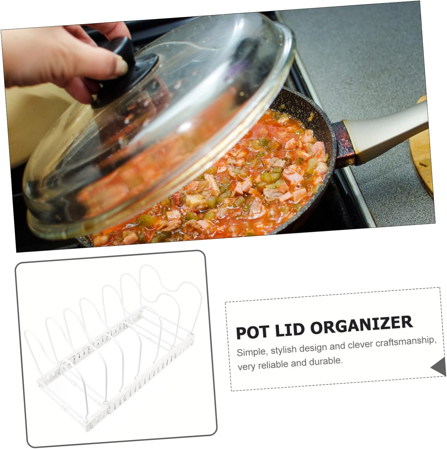 Adjustable Pot Lid Stand Organizer Rack 304 Stainless Steel Pot Cover Holder No Drill Kitchen Storage Solution for Home Use Space-Saving Utensils Holder