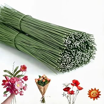300 PCS 26 Gauge 0.017 Inch Ultra Thin Floral Wire, 14.17 Inch Green Lightweight Floral Wires for DIY Artificial Flower Making, Flexible Floral Wire Stems for Wreath and Crafts
