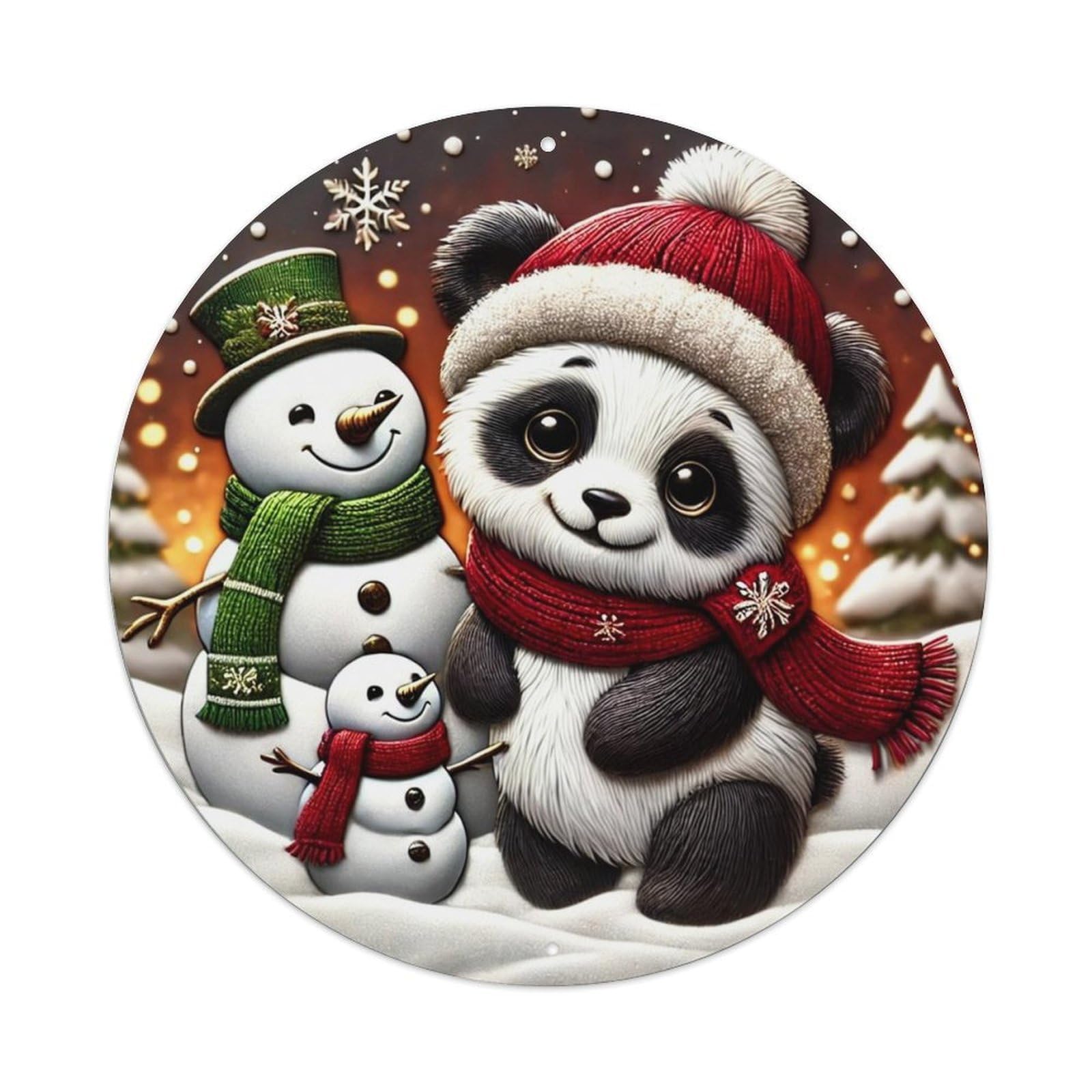 Jdyansheng Vintage Panda Snowman Winter Scene Print Tin Sign Metal Poster Metal Signs For Home Man Cave Bar Cafe Kitchen Laundry Room Wall Decorations 8X8 Inches
