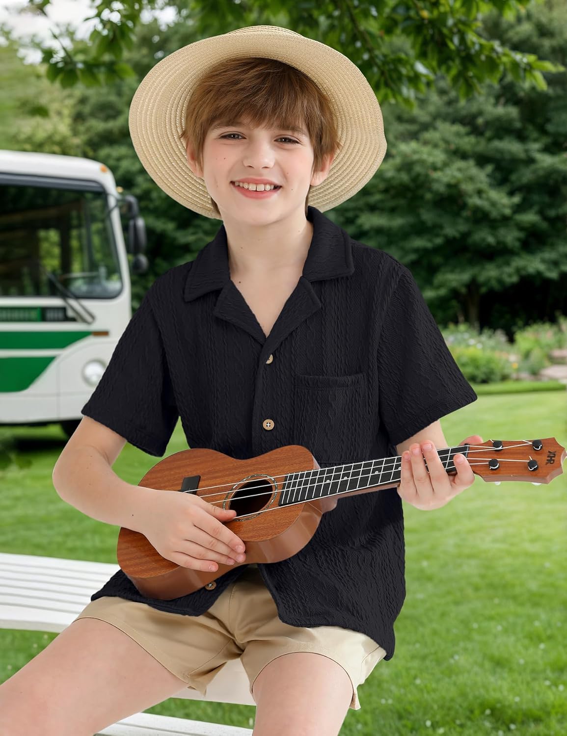 Boys Summer Cuban Collar Button Down Shirts Casual Rib-Knit Tops Short Sleeve Vacation Tee with Pocket 5-14 Years - Image 6