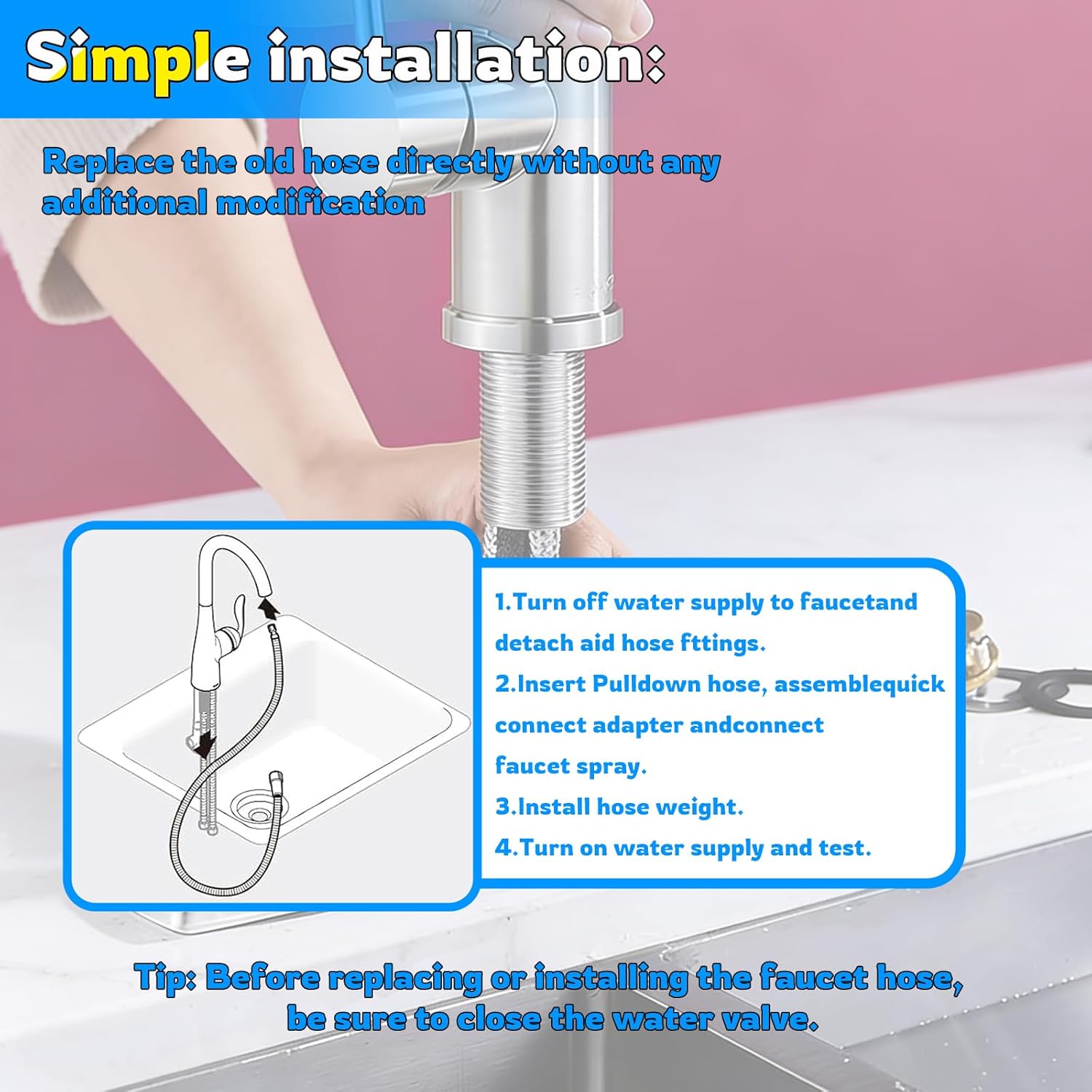 150259 Pull Down Hose Kit Fit Moen Kitchen Faucets Part 150259/187108, 68inch Quick Connect Hose