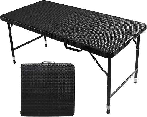 Miniatura 25 de Mesa plegable portátil de plástico de 4 pies/6 pies/8 pies, mesa de picnic y comedor de alta resistencia, color blanco y negro, plegable a la mitad