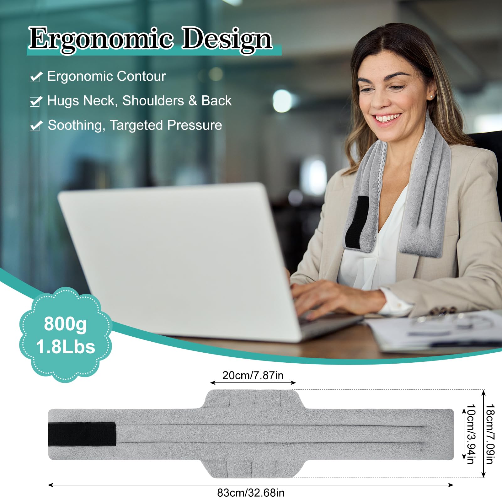 83x20cm Cuscino Riscaldante Microonde ai Semi di Lino, Cintura Riscaldante per Collo, Schiena e Addominali, Custodia in Cotone Puro, Ideale per Dolori Muscolari e Cervicale