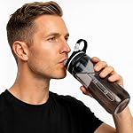 Bouteille d'eau avec paille - pour les enfants adultes, 750ML Sans BPA Tritan, bouteille d'eau de sport avec clip, couvercle de verrouillage, étanche, bouteille en plastique de gym durable pour l'école, bureau, vélo, fitness, noir