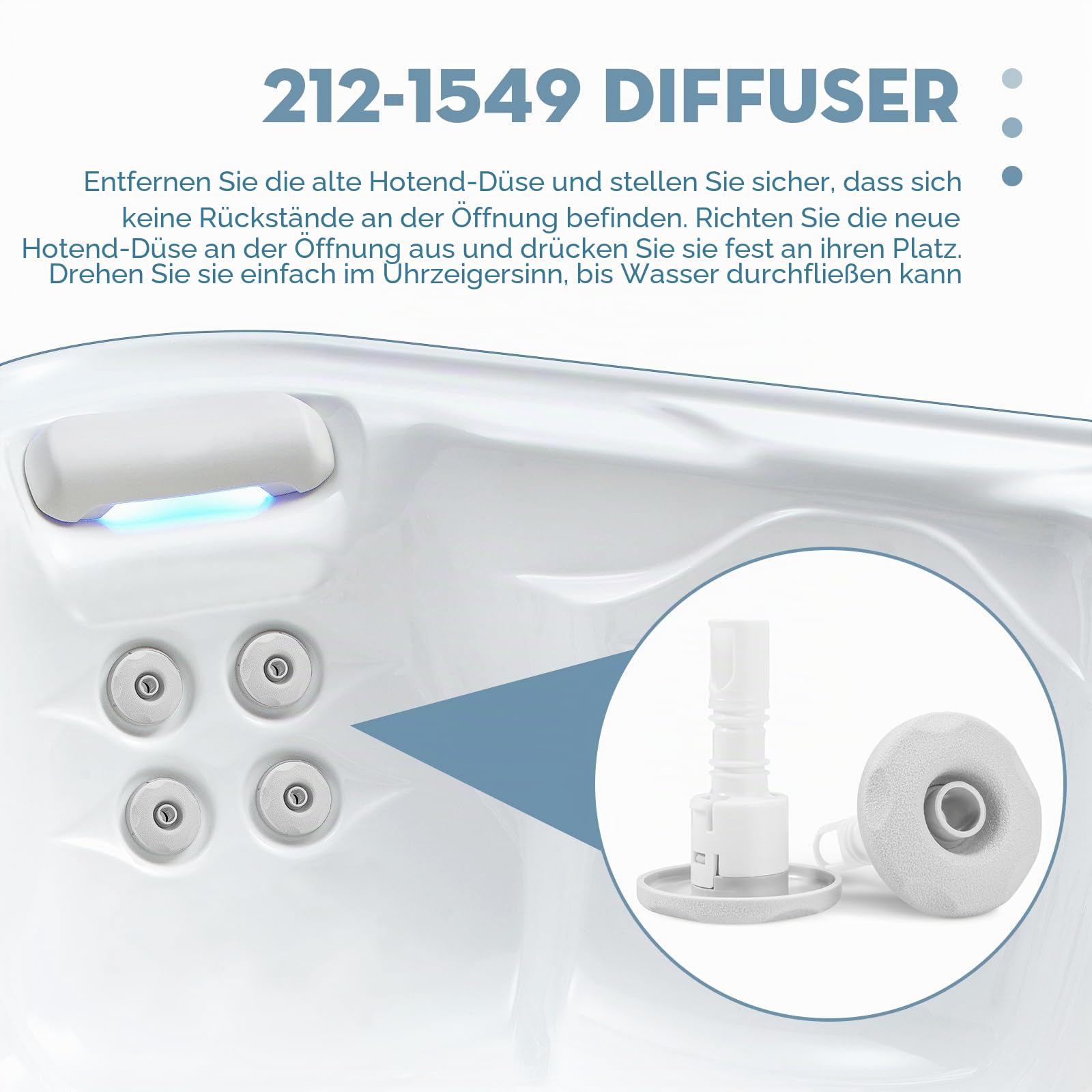 Showingo 5,1 cm Spa-Whirlpool-Düsen, kompatibel mit Cluster Storm interner Richtstrahl, 212-1549/218-51405, Ersatz für Badewannendüsen und Whirlpool (5 Stück)