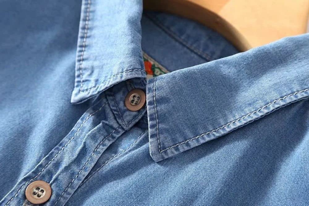 MIDJ Damen Bluse,Elegante Jeansbluse für Damen, Lange Hemdjacke, Hoher Niedriger Saum, Lange Ärmel, Lässige Blaue Jeanshemden, Brusttasche, Tunika, Blusen, Oberteile, Business-Hemd, Sweatshirt für M