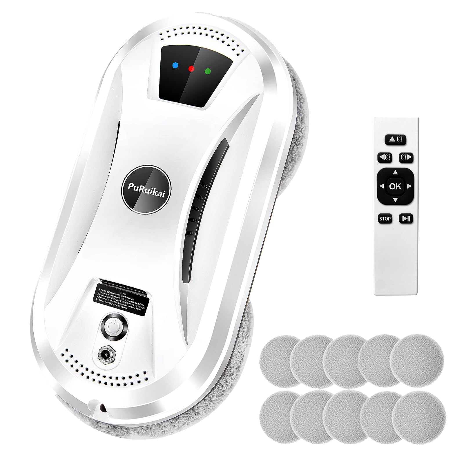 PRK-N361 - Robot de lavado de cristal con mando a distancia, 10 paños de limpieza, cuerda de seguridad y botella rociadora | Con control remoto, 10 paños de limpieza, cuerda de seguridad, botella de spray