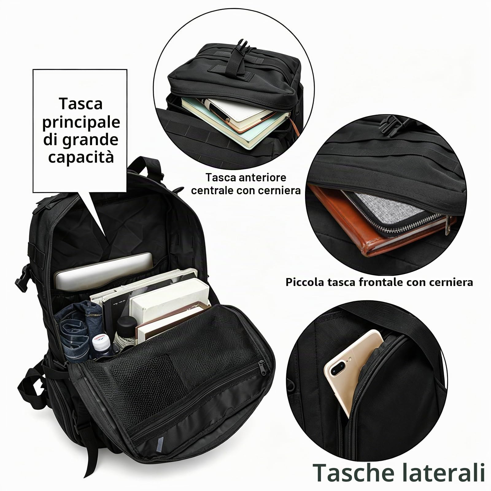35L tattico militare zaino, Grande Esercito Assault Pack Molle Zaini Borsa per gli uomini, 3 giorni Pack Bug Out Bag Campeggio Trekking Zaino per la corsa esterna Arrampicata, Nero