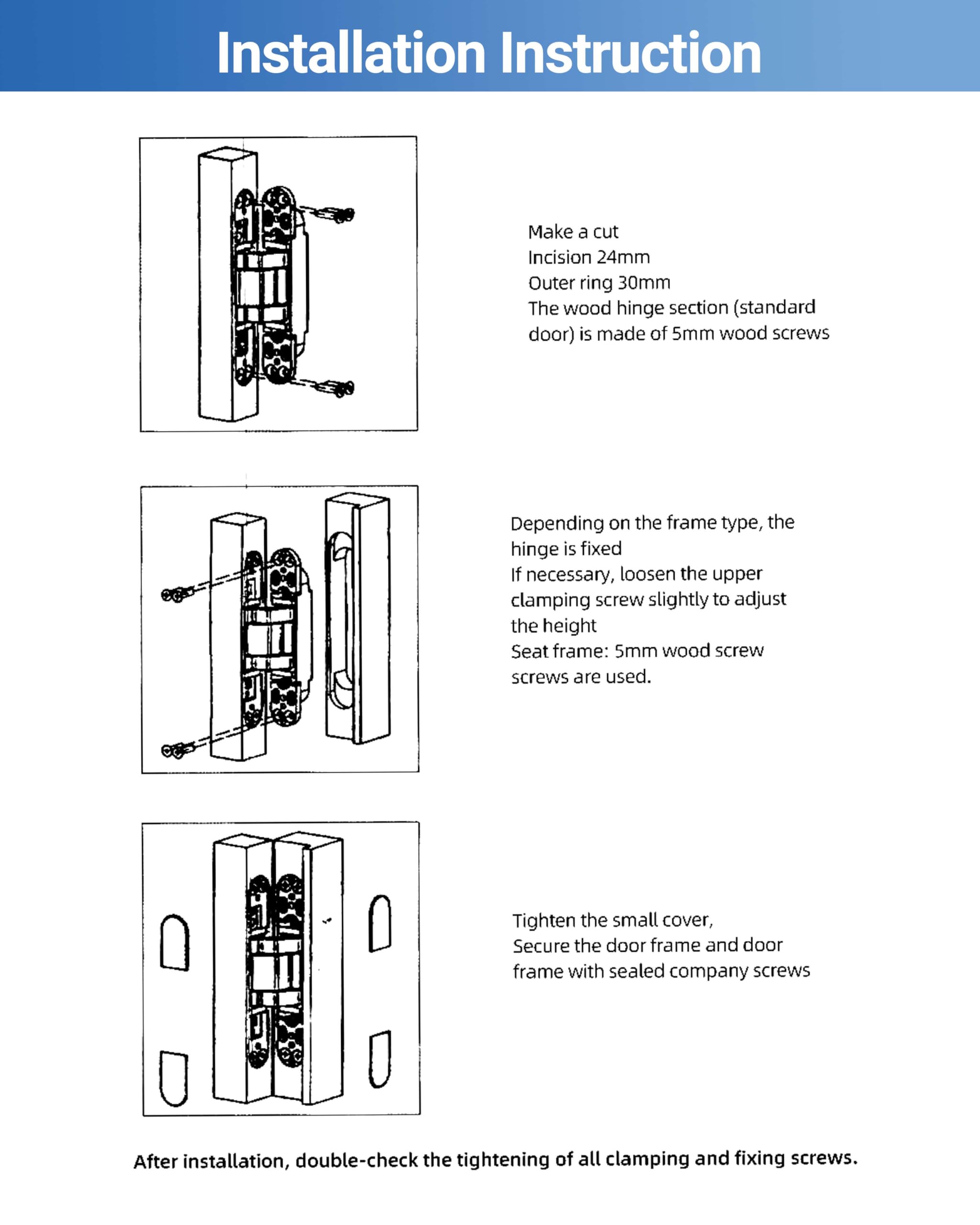 Bisagras invisibles, bisagra oculta para puerta, aleación de zinc resistente de 6 pulgadas, bisagra ajustable de 3 vías, bisagra oculta de giro de 180 grados, soporte de estructura de cobre mejorado,