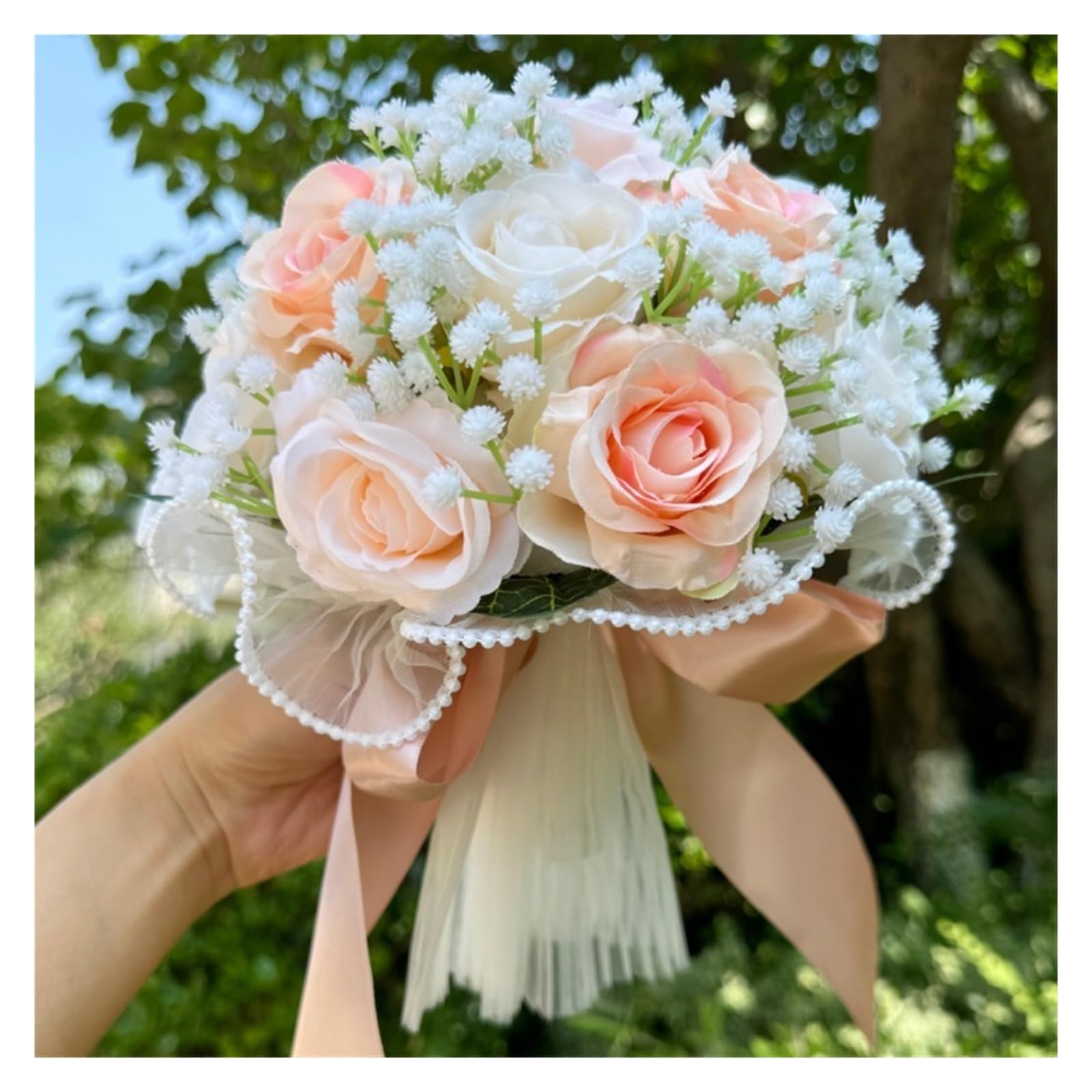 ZGCrumphant Artificial Wedding Bouquet Wedding Bouquets for Bride Rose Bridesmaid Silk Ribbon Decoration(Color1)