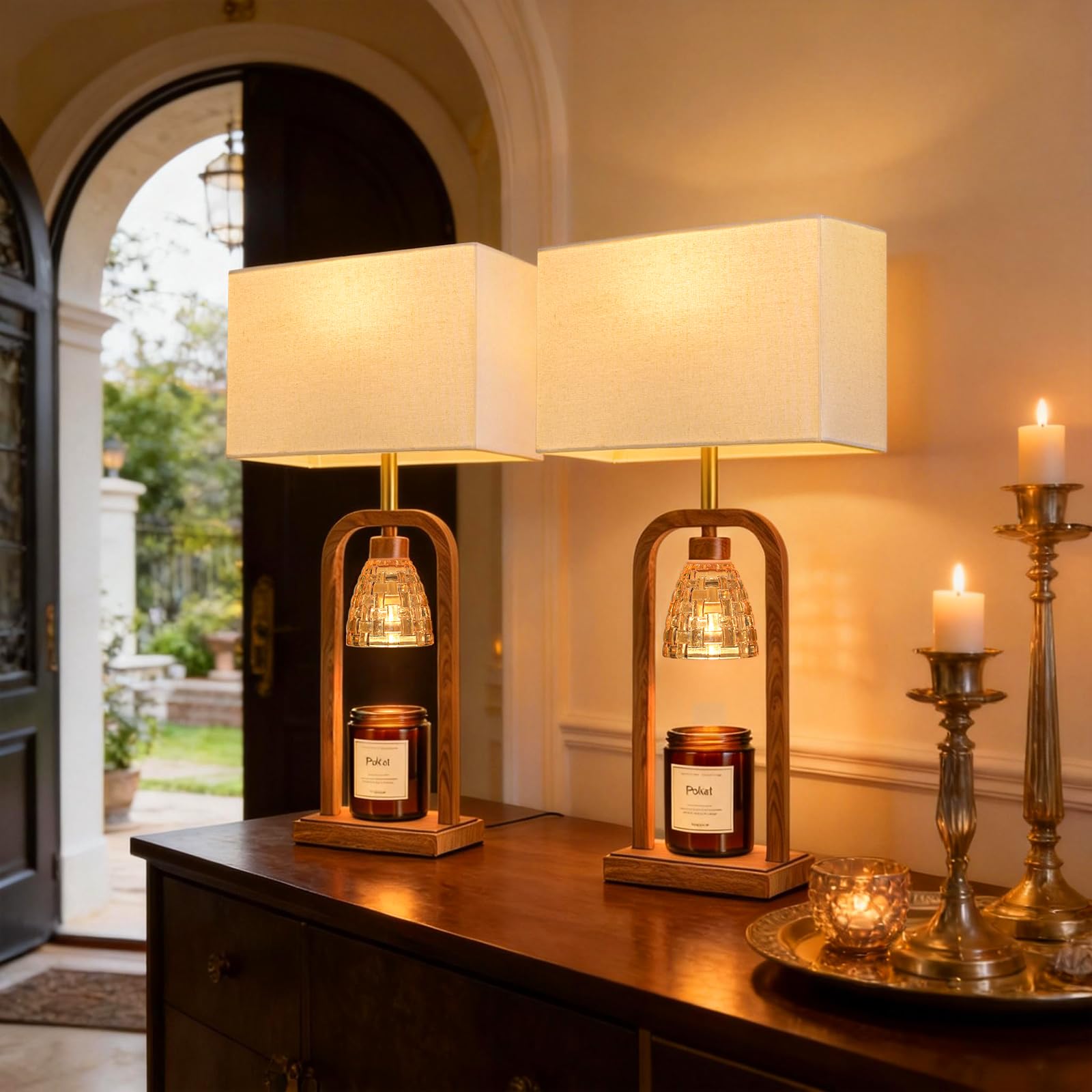 Photo 1 of PoKat Table Lamps with Candle Warmer, Set of 2