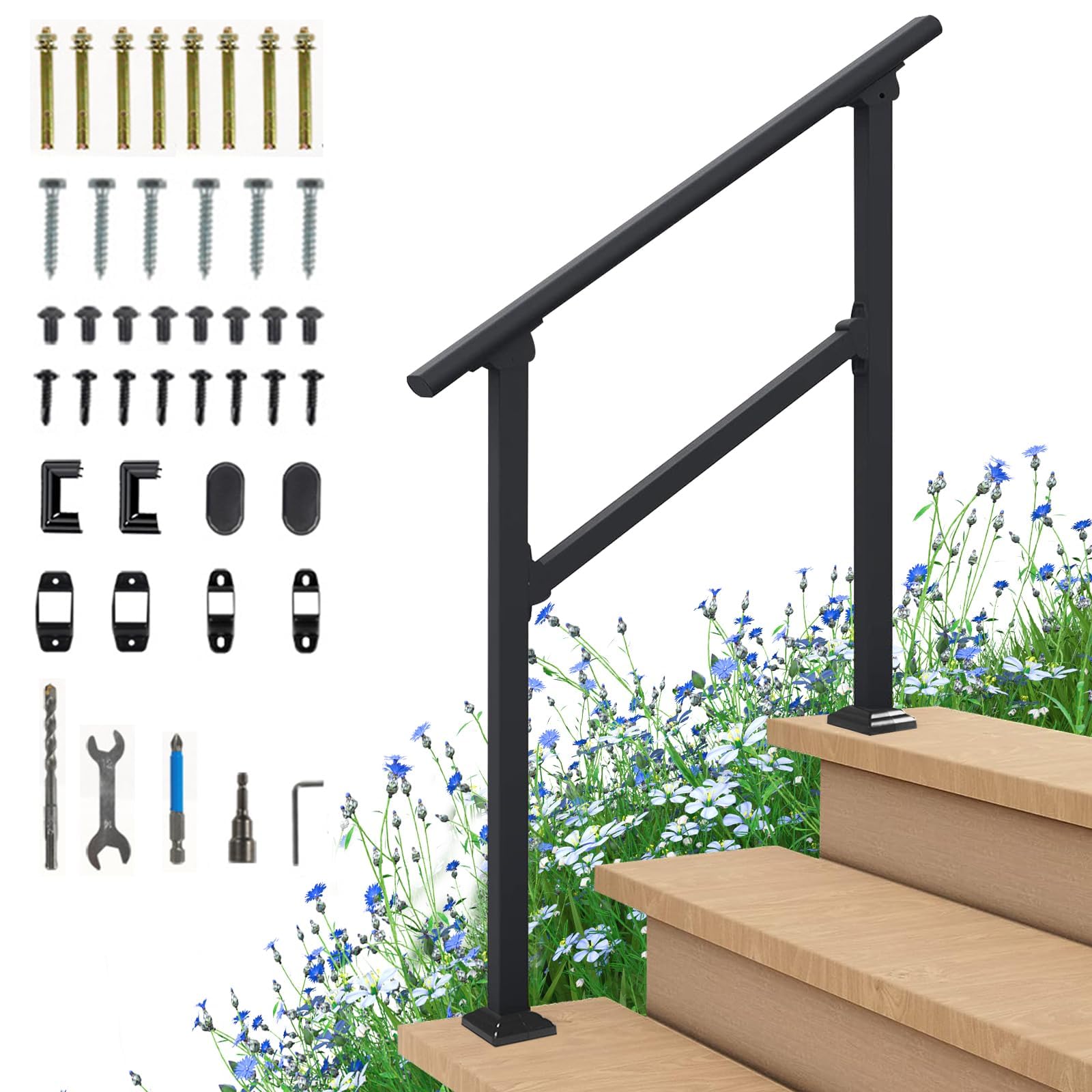 RUN.SE RUN.SE Handrails for Outdoor Steps 3 Steps Handrail，Adjustable ...