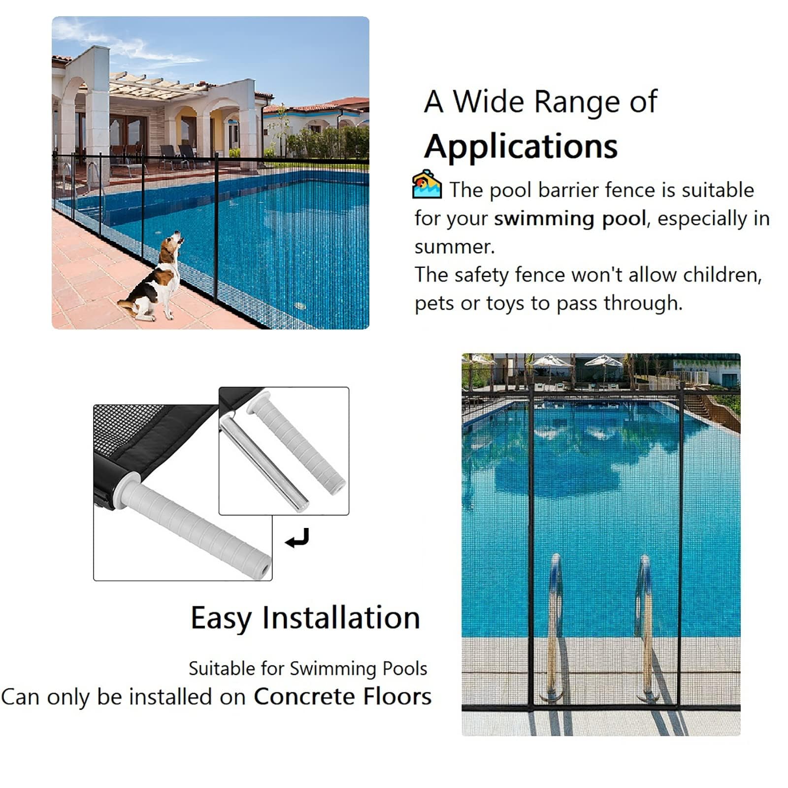 GIANTEX Valla de Seguridad para Piscinas, 10,8x1,25m, 12 Piezas, Barrera Desmontable con Tejido de Malla, Protección Temporal para Mascotas y Niños, para Patio, Estanque, Negro (12 Piezas)