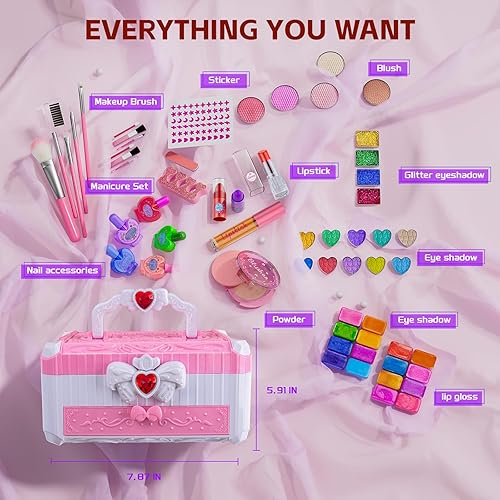 Miniatura 3 de Juegos de maquillaje para niñas  Maquillaje lavable para niños con espejo, tocador real con soporte, kit de maquillaje de princesa perfecto para