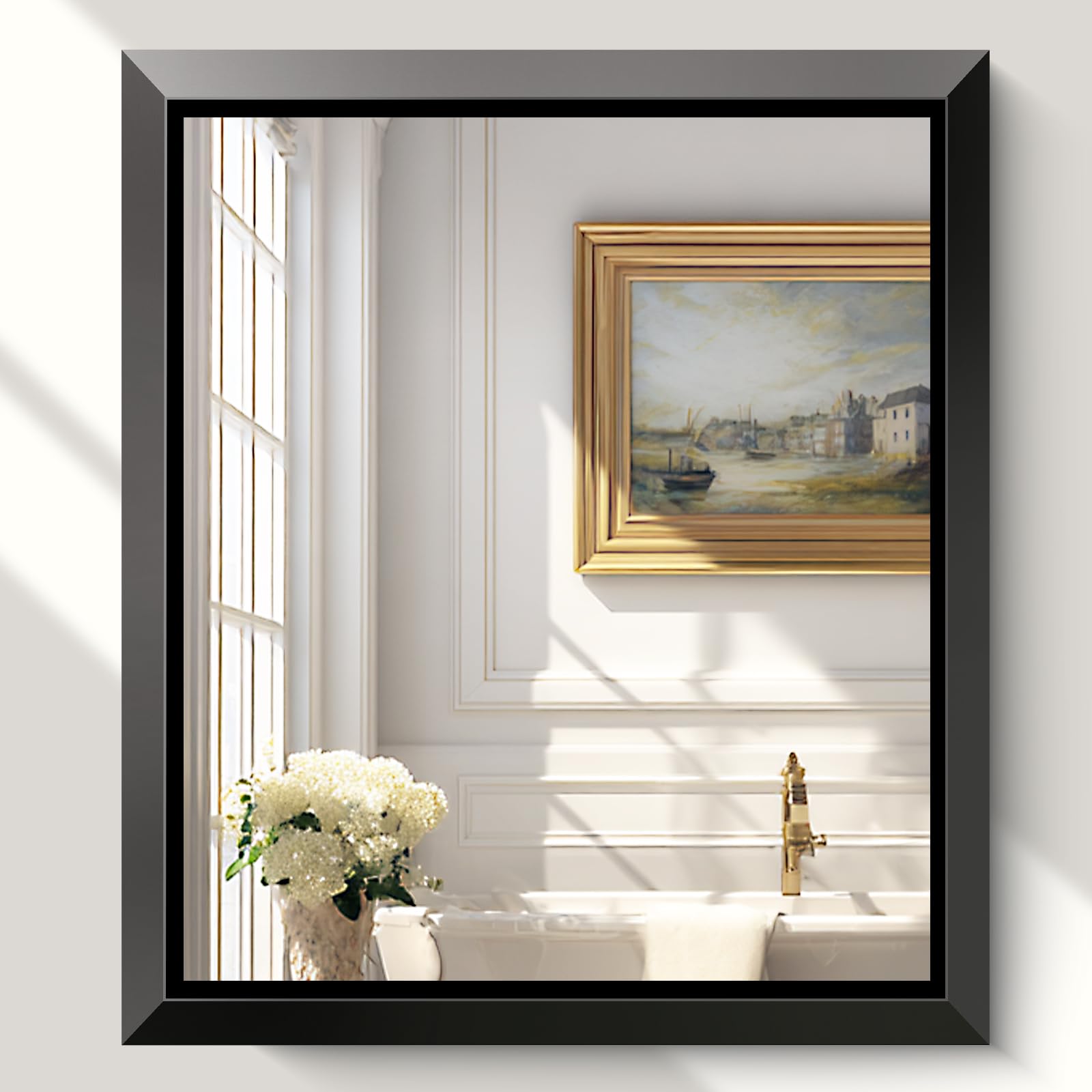 USHOWER Black Wall Mirror, 30x36 Bathroom Mirror, Beveled Rectangular Wall Mounted Mirrors, Brushed Aluminum Frame Mirrors for Bathroom, Bedroom, Living Room, Powder Room, Entryway, Anti-Rust