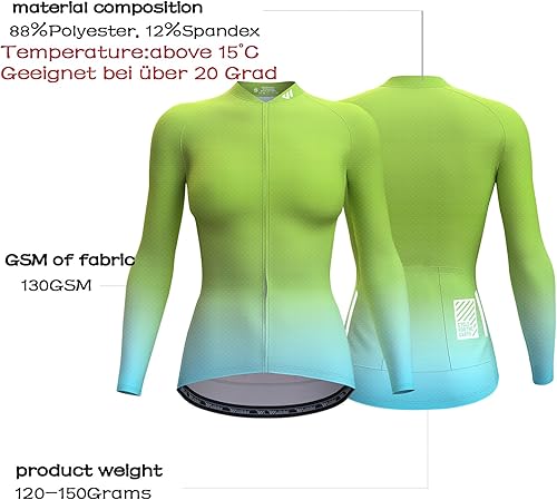 Miniatura 2 de Wulibike Maillot de ciclismo para mujer, manga larga, con bolsillos