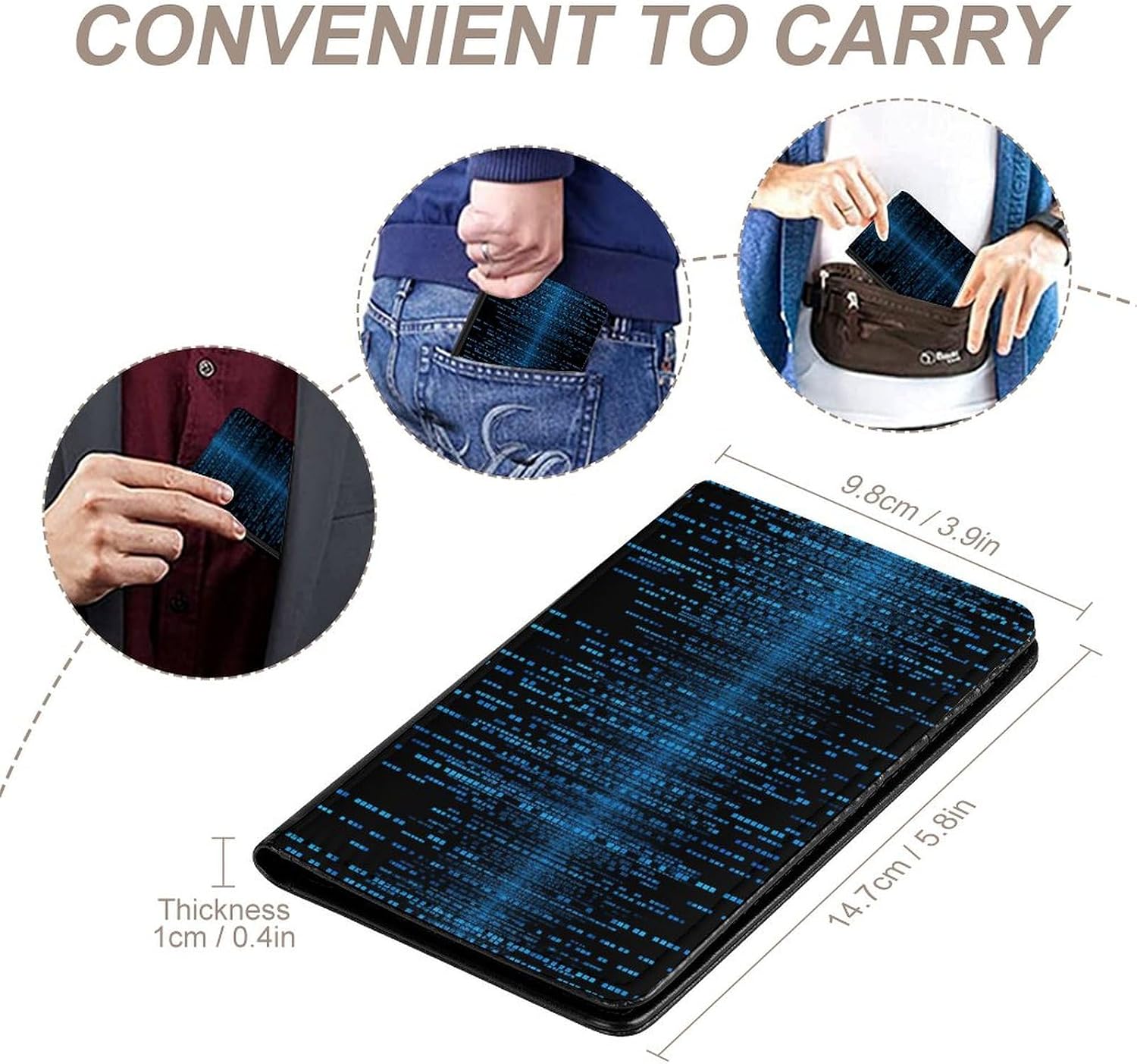Passport Holder Travel Accessories The Blue Binary Matrix Waterproof Passport Travel Wallet with Card Slots for Women Men