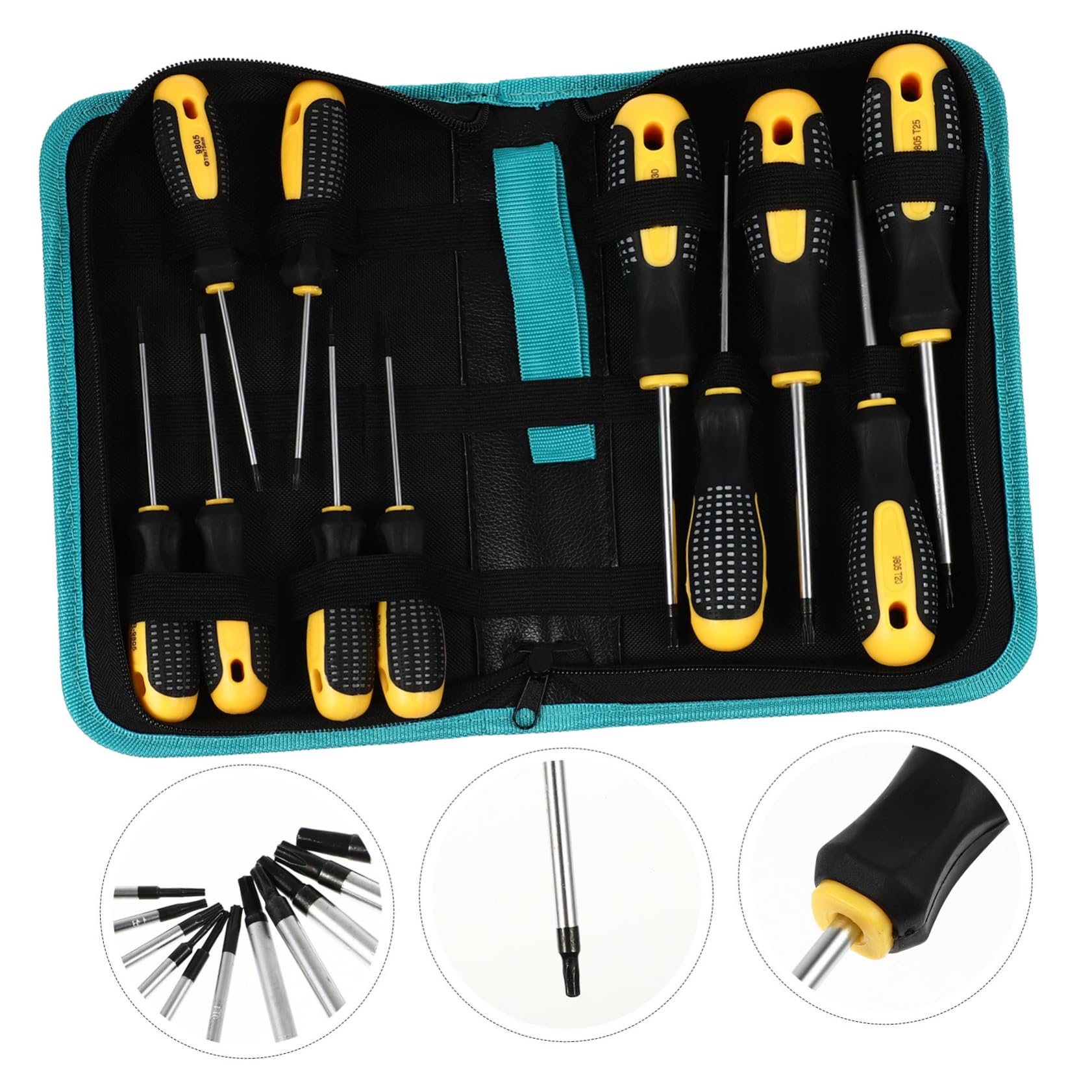 Juego de Destornilladores de Estrella de Precisión 11 Piezas T5-t30 | Acero Aleado Cromo-vanadio, Mango Ergonómico Pvc, Estuche de Oxford para Hogar y Taller