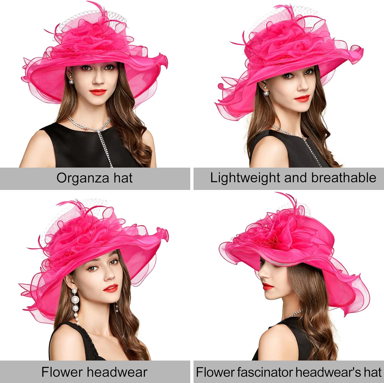 2025 Kentucky Derby Hat for Women Ladies, Organza Veil Feather Fascinator for Tea Party Church UV Protection Sun Hat - Image 7