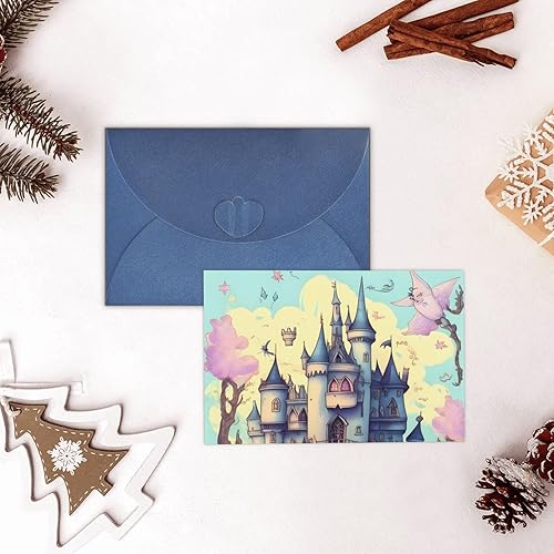 Miniatura 8 de DowrAp Tarjeta de felicitación azul castillo de cuento de hadas con calcomanías de sobre, adecuada para bodas, cumpleaños, vacaciones, cualquier