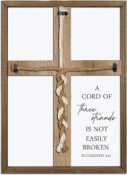 Surfapans A Cord of Three Strands Wedding Sign 15"X10" Braid for Wedding Ceremony Ideas Wood Frame for Couple Anniversary Religious Christian Marriage Gifts Decor Ecclesiastes 49-12 Wood