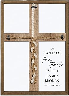 Surfapans A Cord of Three Strands Wedding Sign 15"X10" Braid for Wedding Ceremony Ideas Wood Frame for Couple Anniversary Religious Christian Marriage Gifts Decor Ecclesiastes 4:9-12 (Wood)