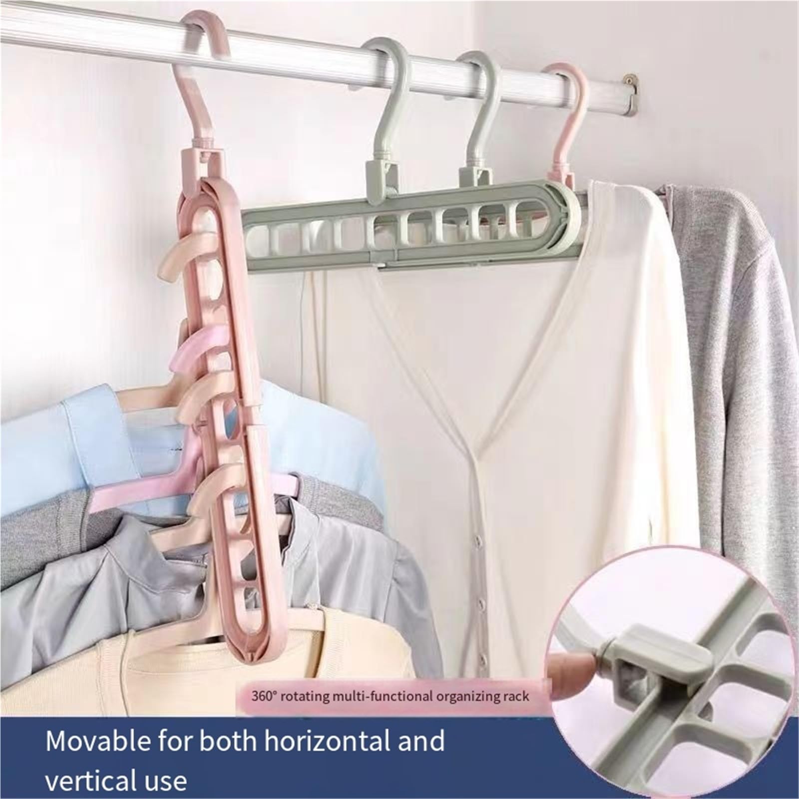 9-in-1 Smart Hanger Pro, platzsparender Kleiderbügel mit 9 drehbaren Anti-Rutsch-Löchern, faltbares Multifunktionsdesign for Kleiderschränke, Schlafsäle und Wohnungen(Gray)
