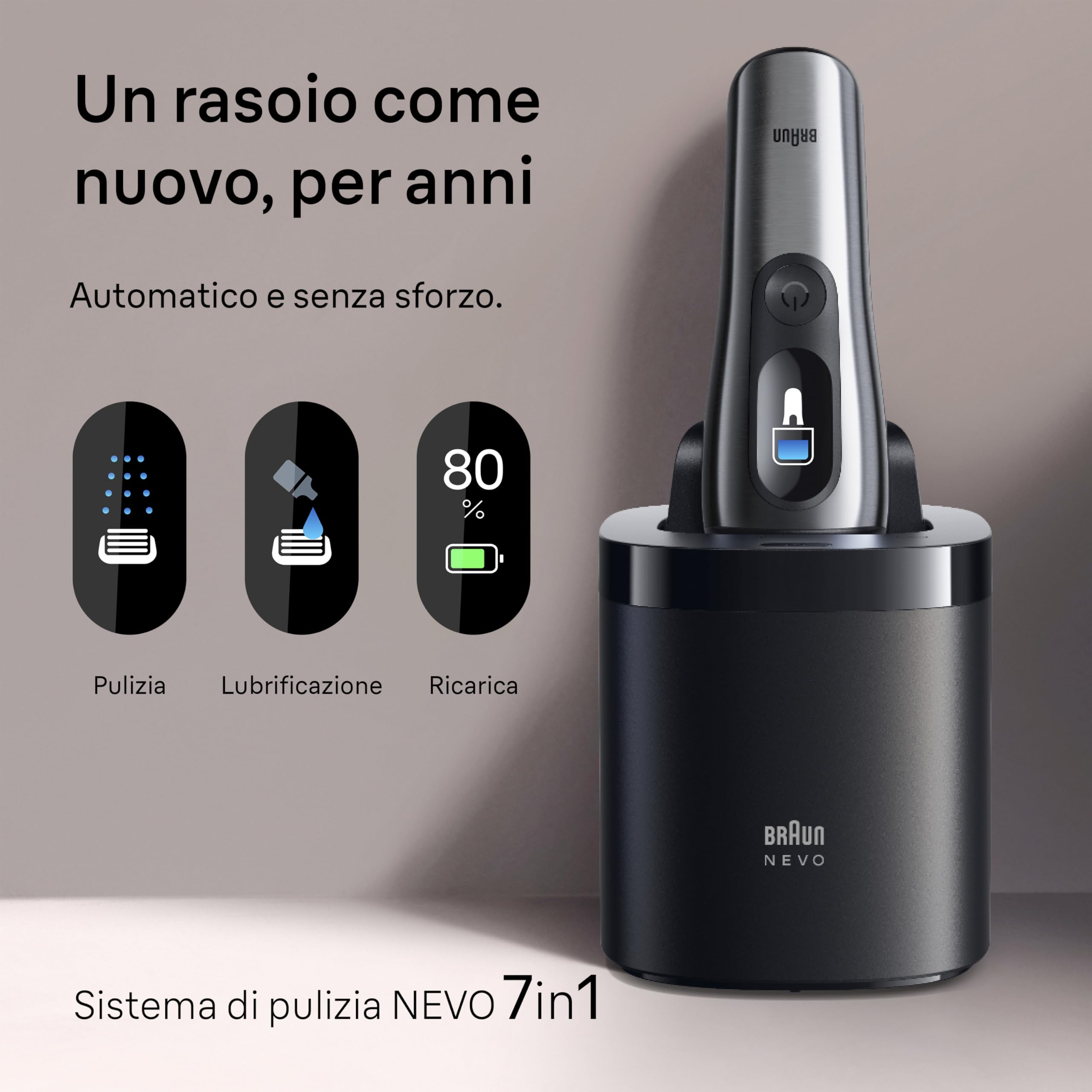 Braun NEVO Rasoio Elettrico Barba, Custodia Power Case, NEVO17005C, Argento | Regolabarba Uomo Impermeabile, Tecnologia Aerotouch, Sistema di Cura 7in1 Nero, Custodia Powercase, Ricaricabile