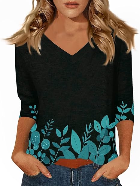 HTHLVMD Womens 3/4 Length Sleeve Tunic Tops Summer Fall Outfits 2025 Three Quarter Sleeve Casual V Neck T Shirts for Women