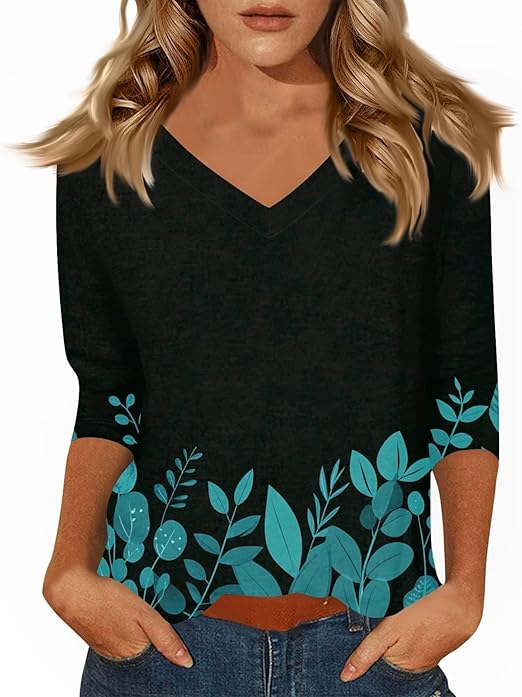 HTHLVMD Womens 3/4 Length Sleeve Tunic Tops Summer Fall Outfits 2025 Three Quarter Sleeve Casual V Neck T Shirts for Women
