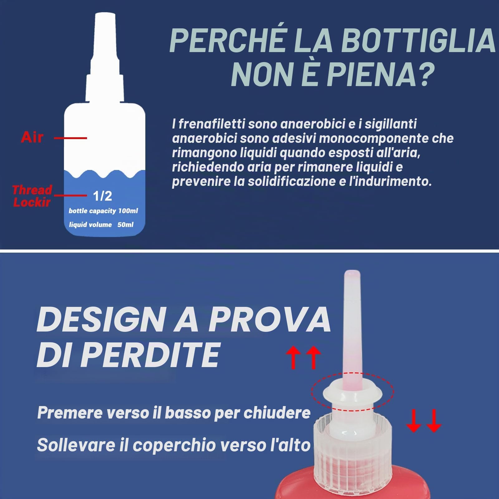 50 ml Frenafiletti Medio, Frena Filetti Blu a Media Resistenza, Blocca e Sigilla Dadi e Bulloni, Evita Allentamenti e Perdite, Stabile, Antiruggine | adesivo per viti per riempire spazi vuoti, fissare e sigillare dadi, bulloni, stabile e antiruggine, cont