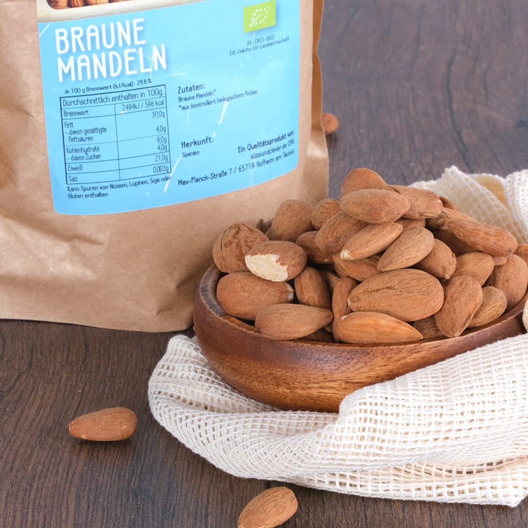 süssundclever.de® Bio Mandeln braun | 1,0 kg | Guara Mandeln aus Spanien | Natur | plastikfrei und ökologisch-nachhaltig verpackt