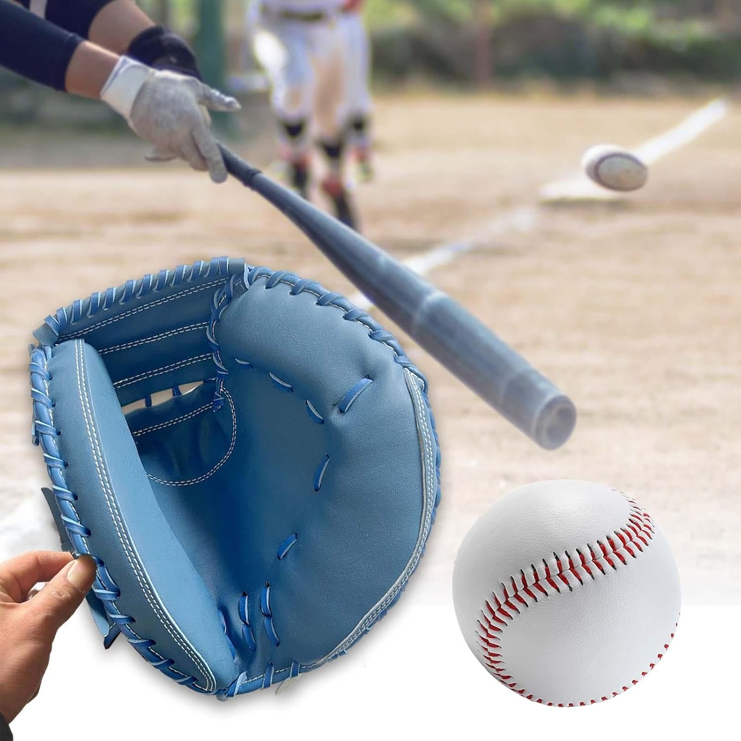 Baseball Catcher Gloves Softball Gloves Thickened and Ball 12.5'' Baseball Mitts Sports Batting Gloves for Training Unisex Beginner Men Women Blue