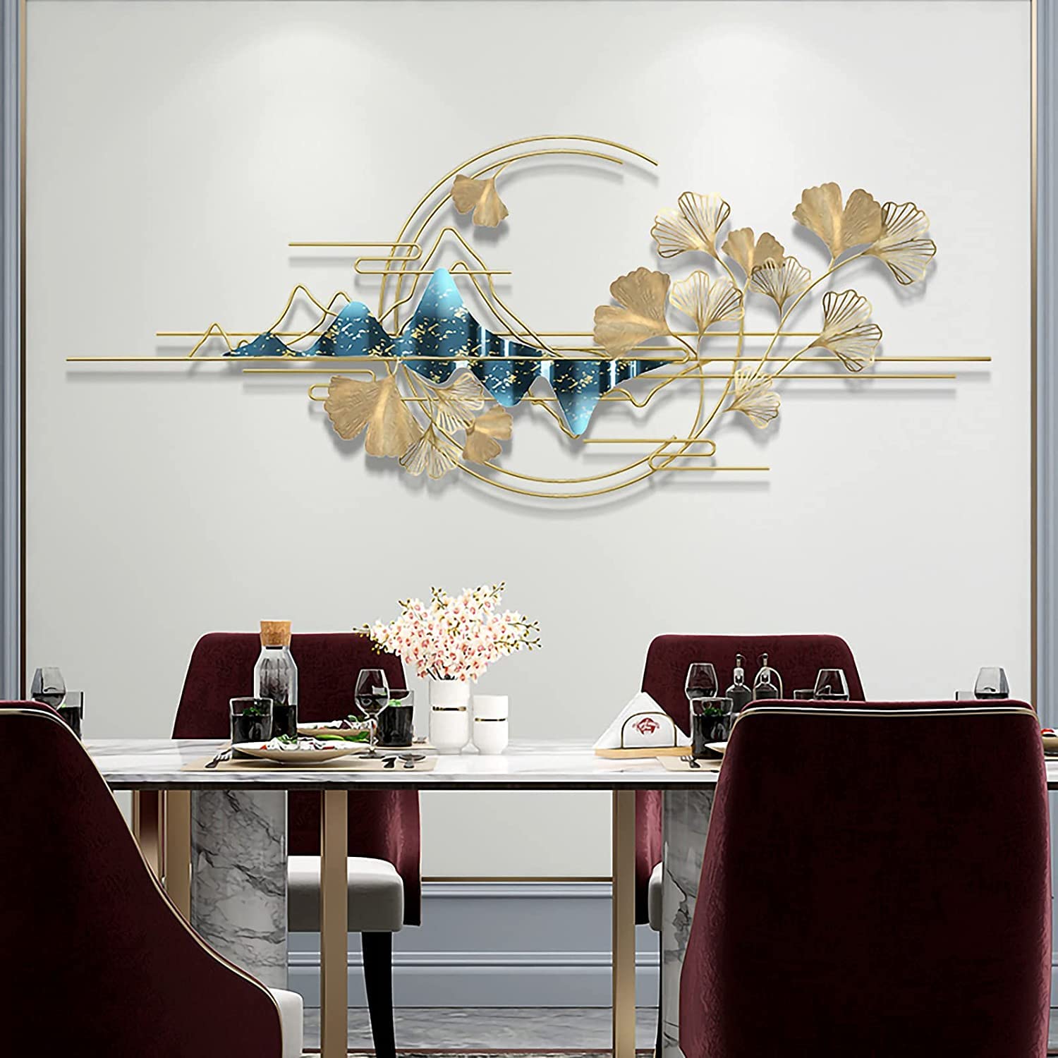 Hoshisea Decorazione Metallo Con Foglie Ginkgo, Sculture Parete Ferro Vintage, Adatte Per Camera Da Letto, Soggiorno, Ufficio, Decorazione Moderna, Accessori Per Foto