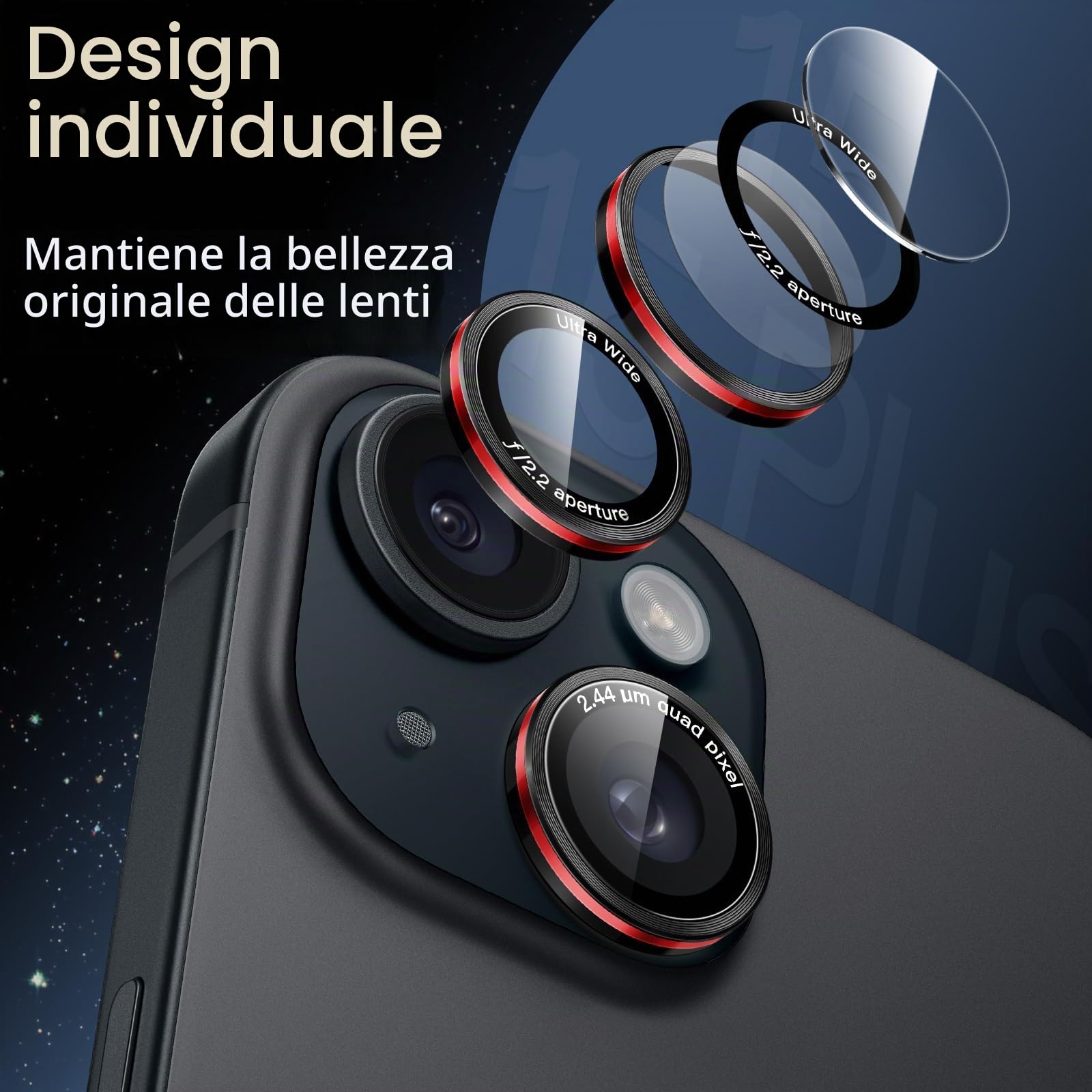 JETech Protezione Lenti Per IPhone 15 Pro E 15 Pro Max – Vetro Temperato 9H Con Anello In Metallo – HD Chiaro, Titanio Nero