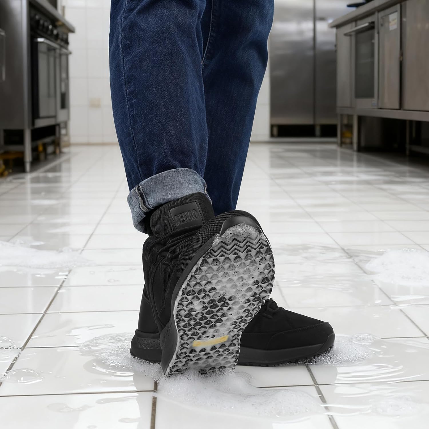 Non Slip Work Boots for Men Slip Resistant Shoes for Chef Kitchen Restaurant Food Service Working Waterproof Ankle Boot Cotton-Padded Outdoor Walking Sneakers - Image 3