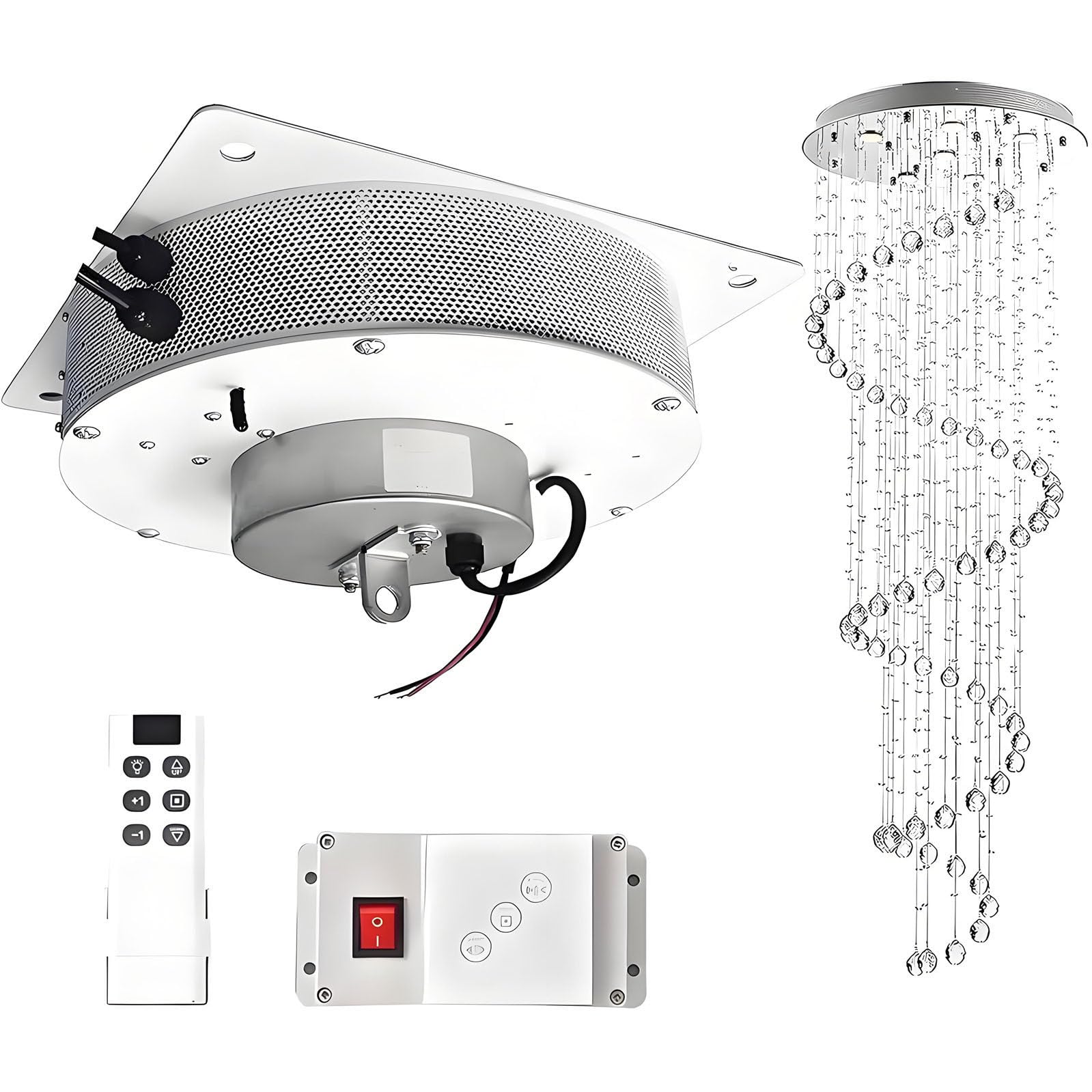 Paranco per Lampadari 2 in 1,Sollevatore per Lampade a Sospensione Villas 6M,Sistemas Di Sollevamento per Lampadari per Impieghi Gravosi,Con Controllo via Cavo/Telecomando,2 Metodi Di Controllo 40KG