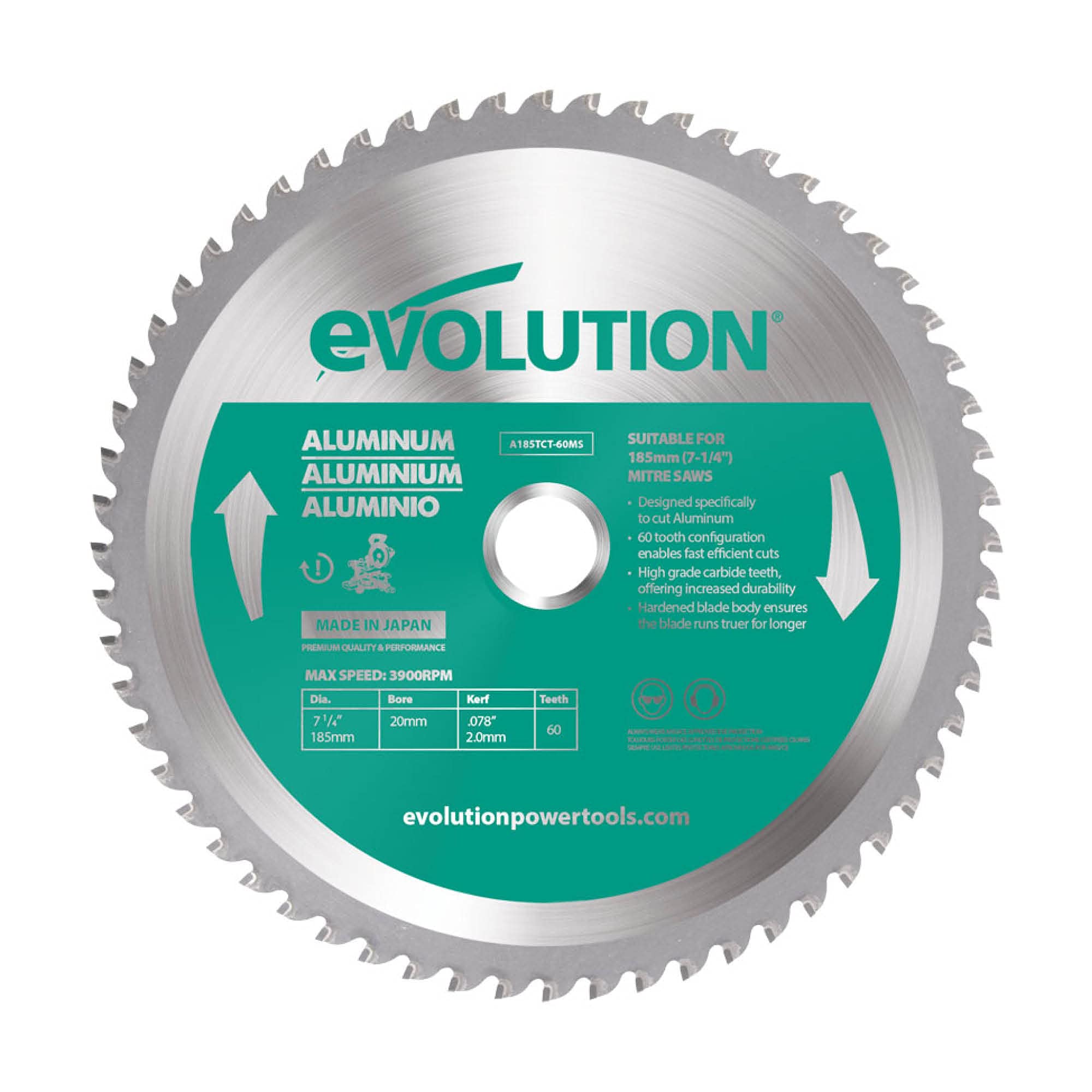 Evolution A185tct-60Ms Aluminium Cutting Circular Saw Blade 185 X 20Mm X 60T