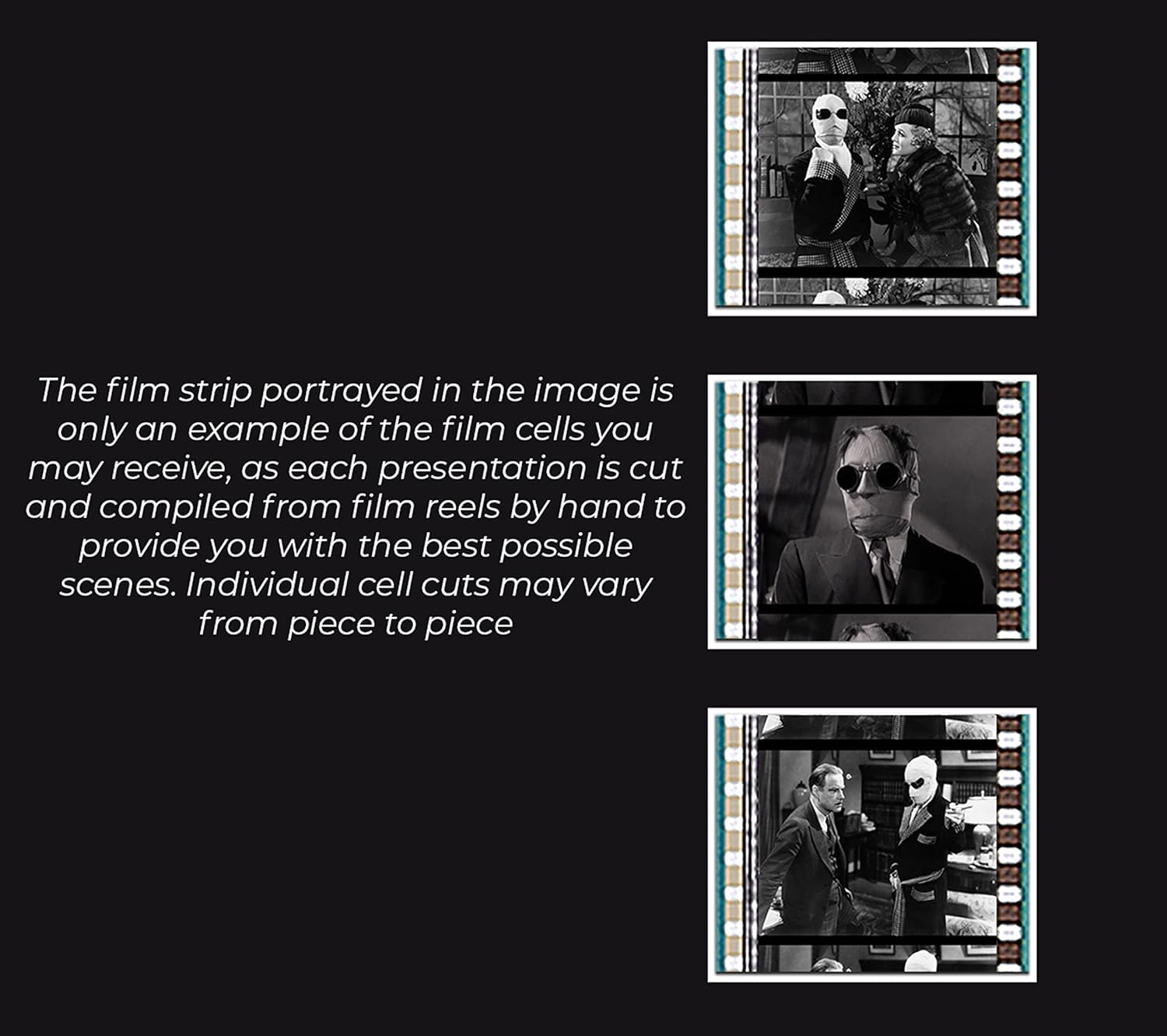 The Invisible Man (Claude Rains 1933) Universal Monsters FILMCELLS Framed Wall Art Presentation -3x Clips of 35mm Film - 13x11 - Rare Collectible
