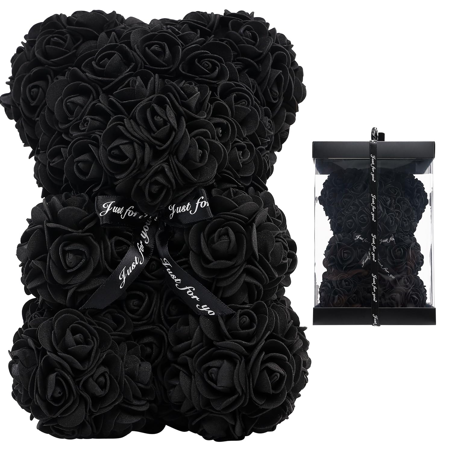 LEUCHTAMOR Rose Bear Black Teddy Bear Valentines Gifts for Her Rose Flower Anniversary with Gift Box Wedding Birthday Mothers Day for Women Mom Wife Girlfriend