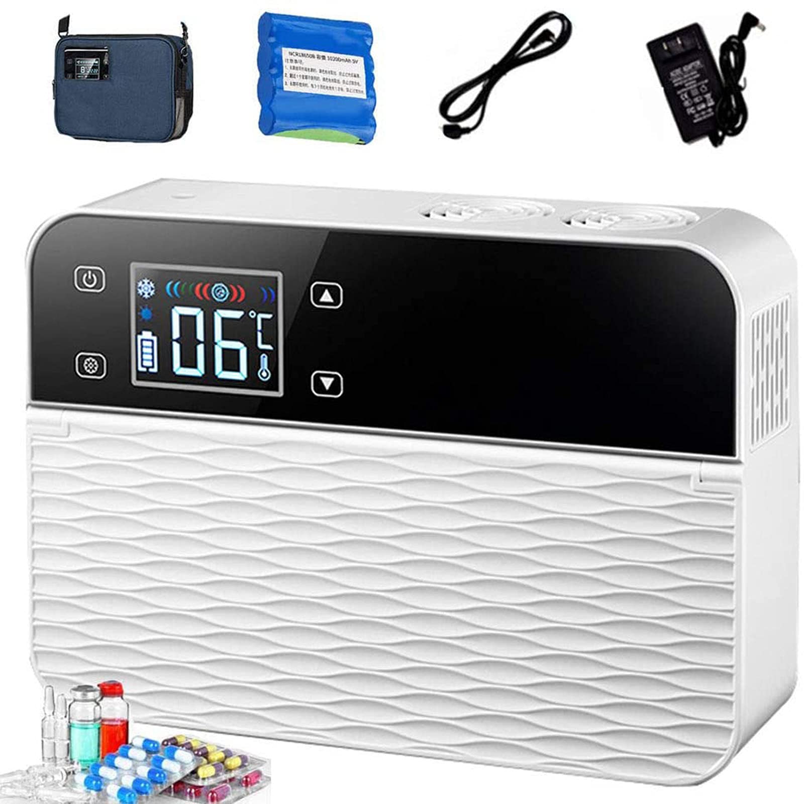 Chłodziarka do insuliny, Mini lodówka na leki USB, przenośna chłodziarka do insuliny, mała lodówka samochodowa, mini lodówki, 10200 mAh, Mini lodówka do leków o stałej temperaturze, 3 baterie