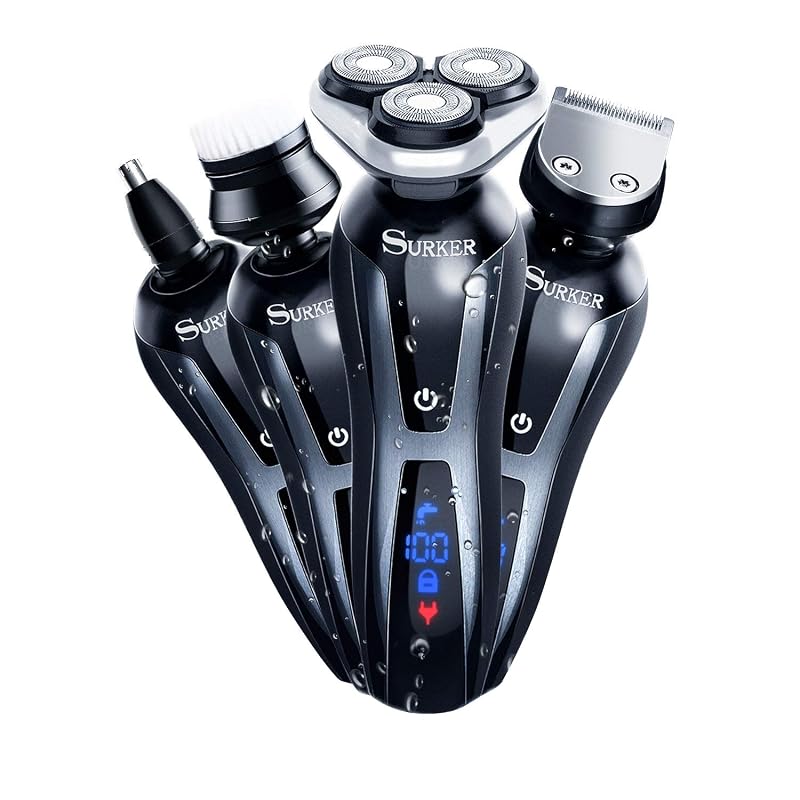 Barbeador elétrico rotativo SURKER com aparador de pelos do nariz, escova facial e carregamento USB