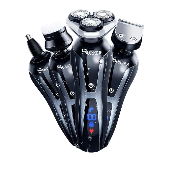 Surker 3 in 1 Electric Cordless Waterproof USB Rechargeable Dry Wet Grooming Beard Trimmer Kit