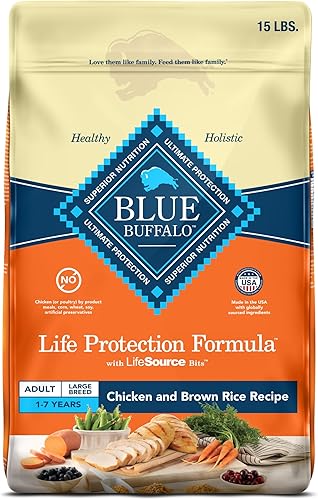 Blue Buffalo Life Protection Formula Natural - Alimento seco para perros adultos de raza grande, con pollo y arroz integral, 15 libras