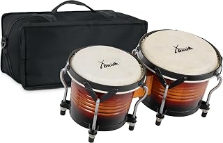 XDrum Bongos Pro Vintage Sunburst Set inkl. Bongotasche, Bongogrößen: 6 | 2 Trommeln ("macho" und "hembra"), 5" (17 cm) und 7, 5" (20 cm), Naturfelle, Holz: Birke, Verchromte Spannschrauben, 2 kg