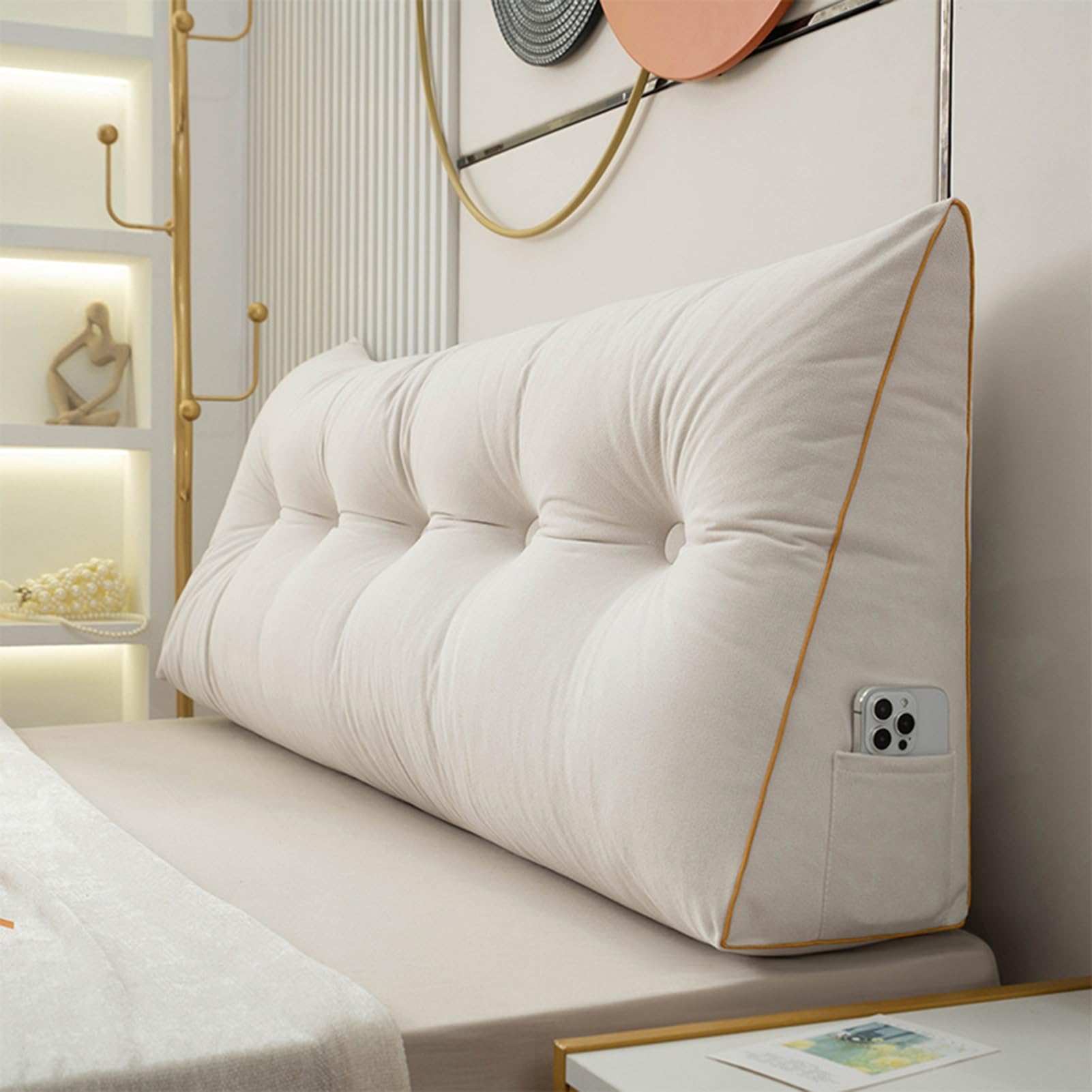 BaoTom Back Cushion for Bed Couch Reading Cushion, Wedge Cushion Headboard Bed, Cushion Bed Backrest, Book Cushion Lumbar Cushion Bed, Support Cushion for Reading Height of 50cm(Off-White,180*50*20cm)