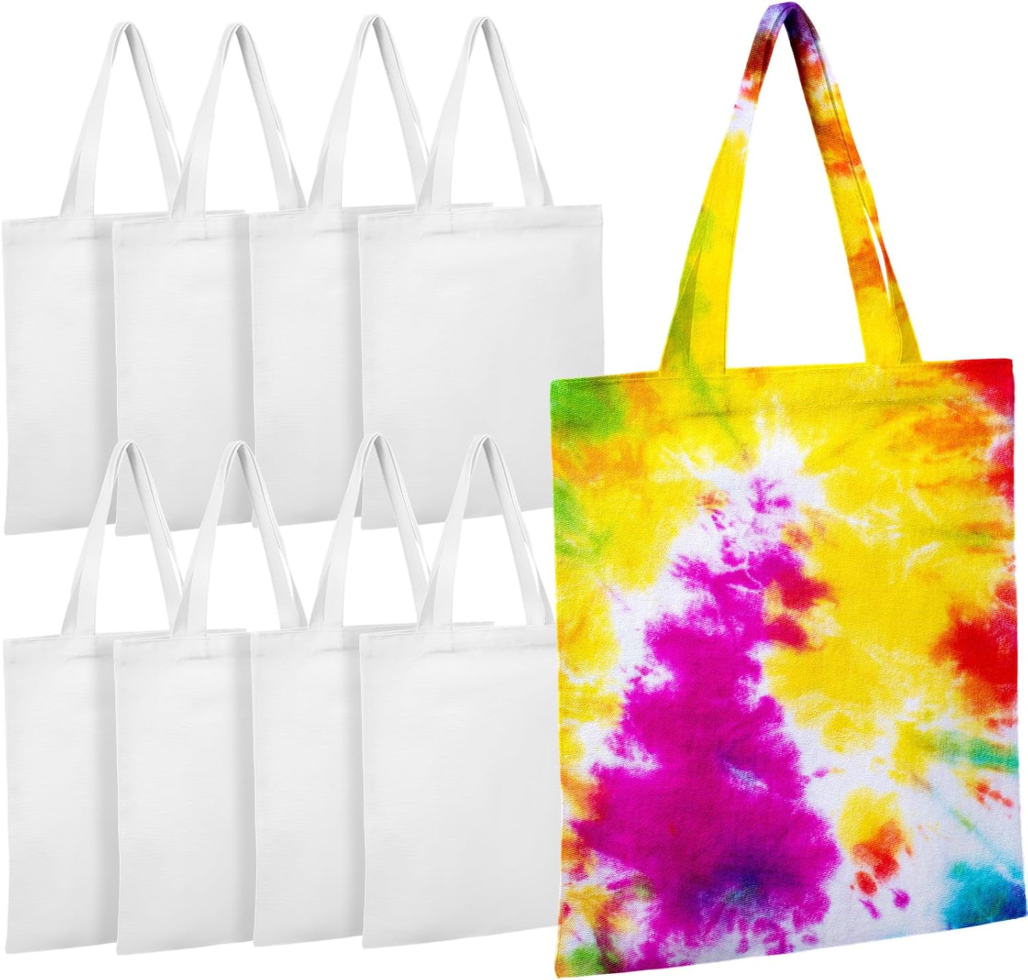 8 Pcs Tie Dye Canvas Tote Cotton Grocery Bag Heavy Duty 15.8 x 13.8 Inches White Shoulder Bags Tie Dye Kit Items Things to Bag for DIY Party Decoration