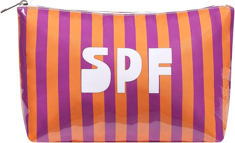 Necessaire de maquiagem listrada Lestikave em PVC, 26,92 x 10,92 x 17,53 cm, 15SPF Orange